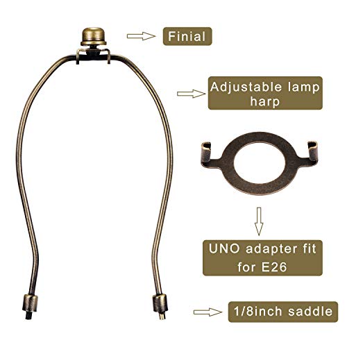 Canomo 2 Packs Lamp Shade Harps Holder 8 Inch With E26 Uno Light Base And Lamp Finial, Antique Brass #TOP4