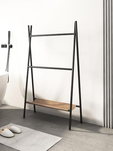 Freestandingtowelstandquiltrackwithshelf2tiermetaltowelholderforbathroomblanketladderdisplaystandfloorstandingtowelracksvart Urban Country Home Decor Freestanding towel stand quilt rack with shelf 2 tier metal towel holder for bathroom blanket ladder display stand floor standing towel rack svart urban country home decor