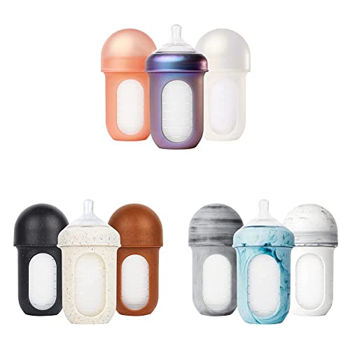 Image of Boon Nursh Reusable Silicone Baby Bottles with Collapsible Silicone Pouch Design - Baby Bottle Set - Baby Feeding Essentials - Stage 2 Medium Flow - 8 Oz - 3 Count