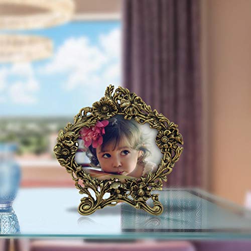 Image of Handicrafts Paradise Antique Golden Floral Motif Aluminium Metal Photo Frame - 9.5 Inch Height