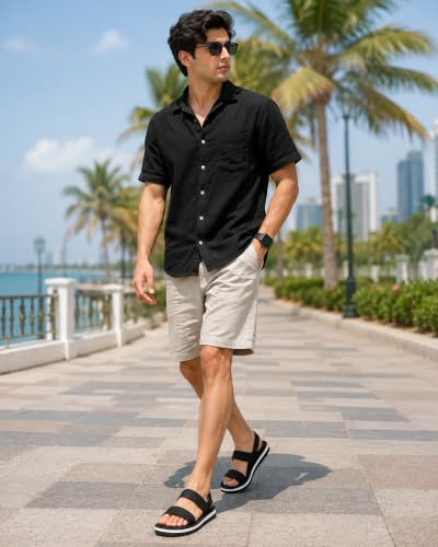 Image of Men's Double Strap Sandals with Soft Footbed, Black