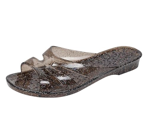 Image of Womens Jelly Shoes, White Jellies Sandals Glitter Clear Flats Slip On Summer Beach Slippers Transparent Closed Toe Soft Slide