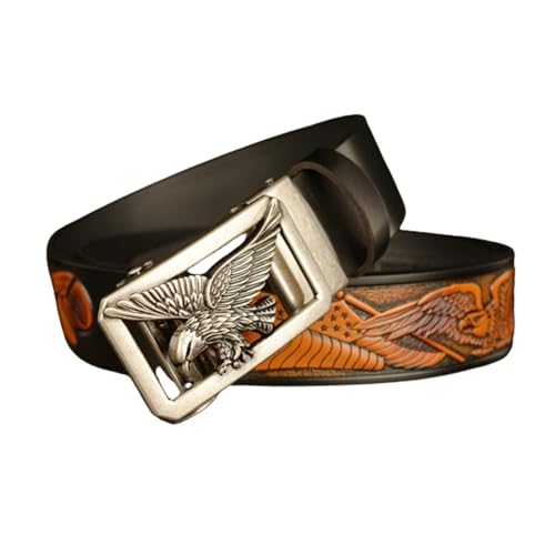 Men's Ratchet Dress Belt With Silver Eagle 3D Automatic Click Buckle - Embossed Replaceable Strap2