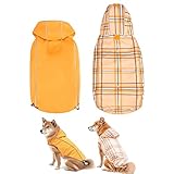 BINGPET 犬 レインコート カッパ 雨具 服 防水 防風 防雪 帽子付き 夜間 反射性 犬服 調節可能 ペット服 犬の服 リードホール マジックテープ チェック柄 専門素材 防水性がばっちり 梅雨対策 通気性 汚れ防止 着脱簡単 散歩 柴犬 小型犬 中型犬 大型犬 （オレンジ、M）