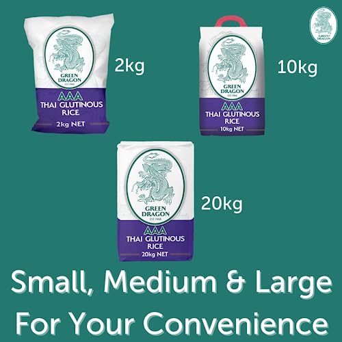 Green Dragon Thai Sticky Rice Rice 2KG | Premium Rice | Glutinous | White Rice | AAA | Chinese Ingredients | Chinese Asian Cooking | 2KG