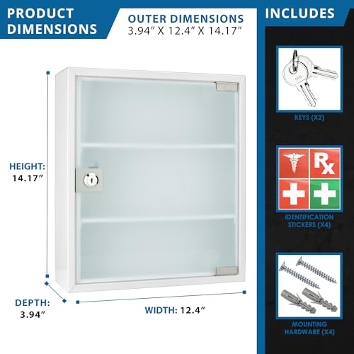 winbest Large Wall Mount Steel Medical Medicine Storage Cabinet with Glass Door - Thumbnail 3