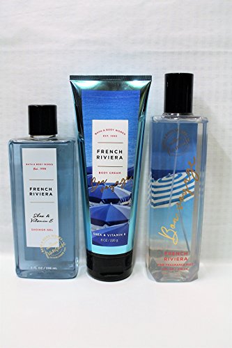 Bath & Body Works ~ Signature Collection ~ French Riviera ~ Shower Gel ~ Ultra Shea Body Cream & Fine Fragrance Mist ~ 3 pc Gift Bag – 2017