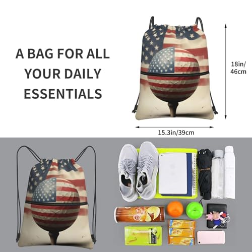 Distressed American Golf USA Flag Drawstring Backpack Patriotic zipper Drawstring Bag for Men Women Sport Yoga Travel Gym3