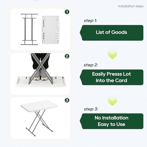 Image of BestOffice 30 Inch Picnic Table, Utility Foldable Tray Table for Small Spaces, Small Desk Adjustable Height for Party Event, Camping, White