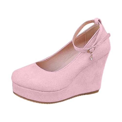 Sandalias de cuña de ante vegano con plataforma y correa ajustable al tobillo