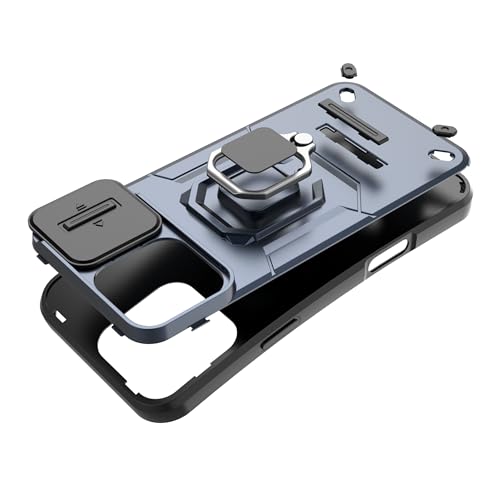 Image of Thermoplastic Polyurethane Camshield Pro Case With Slide Camera Protection And Ring Stand Bumper Back Case Cover For iPhone 16 Pro Max (Blue)