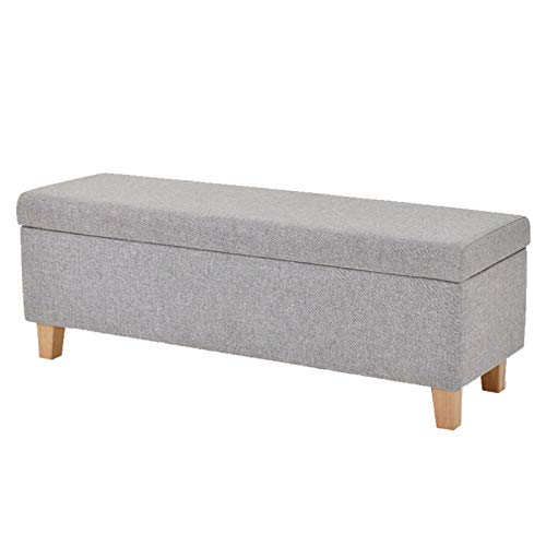 LYRZJJ Taburete de Almacenamiento Puff Baúl Almacenaje Acolchado Rectángulo con Tapa Banco Asiento Silla Ottoman Taburete Pie de Cama de Lino Patas de Madera Maciza para Dormitorio Salón (Azul)