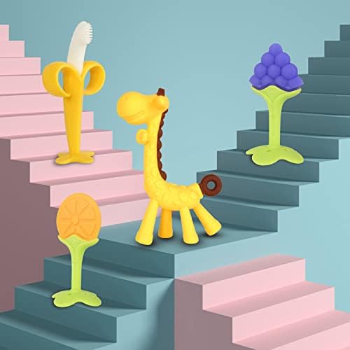 Chuya Teething Toys (4 Pack) Teething Toy for Baby, Teach Teeth Brushing ,BPA-Free,Chew Toy for Infants Toddlers Silicone Baby Teethers Giraffe Fruit Teething Stick for Babies 3 Months+ — view 7