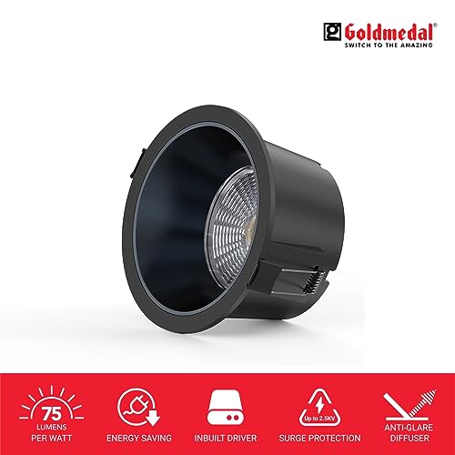Image of Goldmedal Orchid 18W Black COB Round LED Spotlight |Compact Design Ceiling Light for Cabinets & Wardrobes | with 38 Beam Angle | Spotlight for Home & Display | Energy-Efficient |Warm White(3000K)