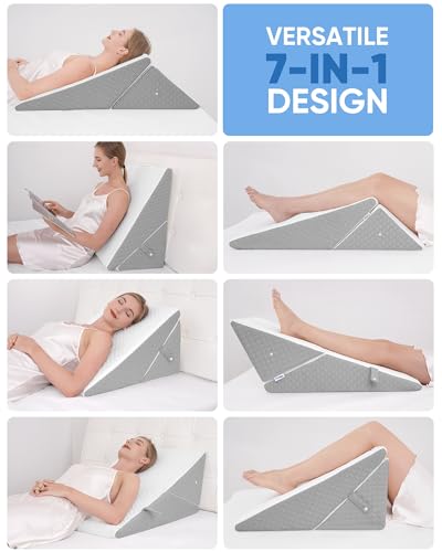 Forias Wedge Pillow For Sleeping 7-In-1 Foldable Bed Wedge Pillow For After Surgery 9 &12 Inch Adjustable Memory Foam Triangle Pillow Wedge For Acid Reflux Gerd Snoring Back Knee Pain thumb #4