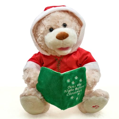 Cuddle Barn - Storytime Teddie | Animated Storytelling Holiday Bear Stuffed Animal Plush Toy Reads The Story T'was The Night Before Christmas, 10"