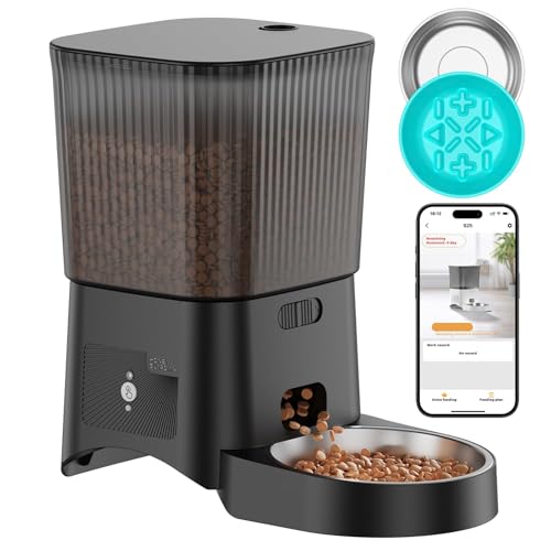 HoneyGuaridan Distributore Automatico Cibo Gatti con WiFi 2.4G/5G, 3,5L Dispenser Crocchette Gatto – Include 1 Ciotole in Acciaio Inossidabile & 1 Ciotole Slow Feeder Anti-Soffocamento