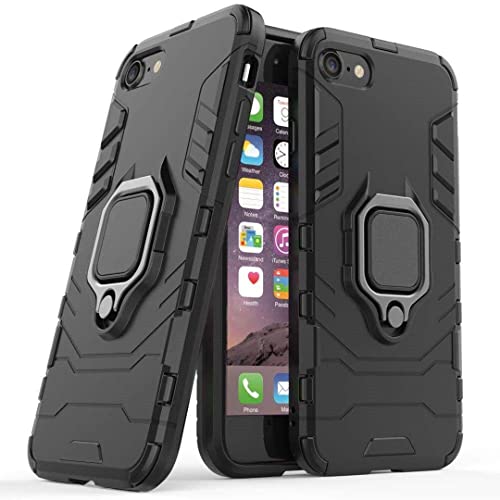 Image of WOW IMAGINE Shock Proof Back Case Mobile Cover for iPhone 7 | for iPhone 8 (Tough Armor | Hybrid PC + TPU | Full Protection with Ring Holder & in-Built Kickstand | Black)
