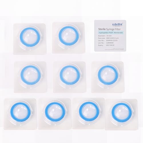 Image of PVDF Syringe Filter, Sterile, 0.2μm 33mm, Individually Packed, 100 Pack | Syringe Lab Filters, Double-layer Hydrophilic PVDF, Gamma Irradiated & Pyrogen-free, Female Luer Lock & Male Luer Slip