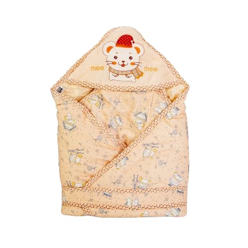Image of Mee Mee Baby Wrapper with Hood, Teddy Print, Yellow (396.0mm L X 71.0mm W)