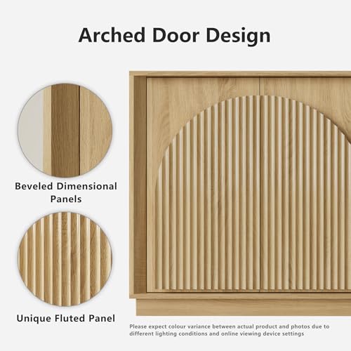win2win Fluted Sideboard Buffet Cabinet with Storage, 65" Modern Accent Cabinet with Double-Layered Arch Doors, Wood Boho Media TV Console Table Credenza for Living Dining Room Hallway Entryway, Oak - Image 5
