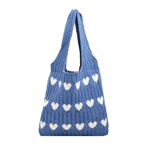 Knitted Tote Bag Love Heart Graphic Fashion Woven Shoulder Bag Aesthetic Crochet Bag for Women for Café, Beach4