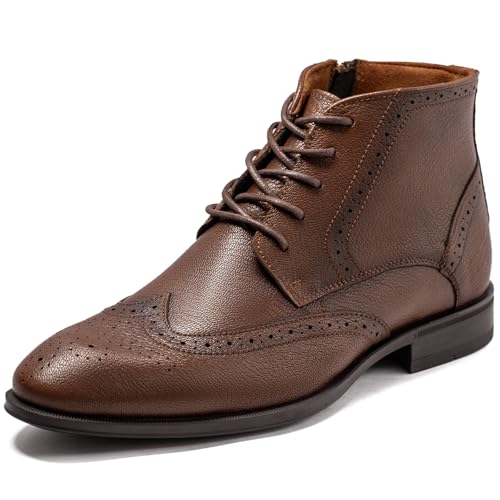 Holy dove Men's Brogue Oxford Dress Boots - Leather Formal with Side Zipper