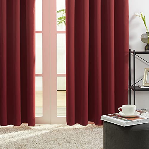 Image of Deconovo Blackout Curtains Set of 2, 5.2 Feet Long, Black Curtains for Bedroom, Thermal Insulated Window Curtains for Living Room - 52W x 63L Inch,True Red Eyelet