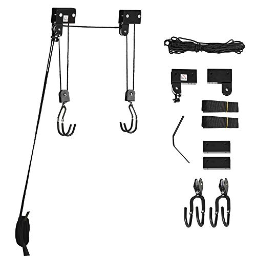 Kajak Lift Decken Lift Fahrrad-Bike Lift Aufbewahrungssystem für Kanus bis 50 kg Deckenhalterung Mehrzweck Stahl PP Schwarz 12,3 x 16 cm