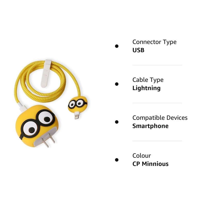 Image of DIVERTS Charger Case Cover 360 Degree Full Protection Cover Funny Cartoon Character Compatible for iPhone 18-20W Silicone Protective Charger Cover Cable Protector (Mini Eys Yellow Design)