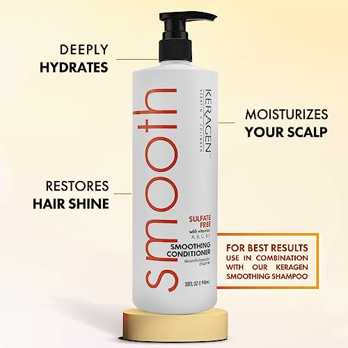 Keragen - Smoothing Conditioner With Keratin And Collagen For All Hair Types, Sulfate Free, 32 Oz - Moisturizes, Strengthens, Protects Color And Repair - Panthenol, Vitamins, And Jojoba Oil #TOP2