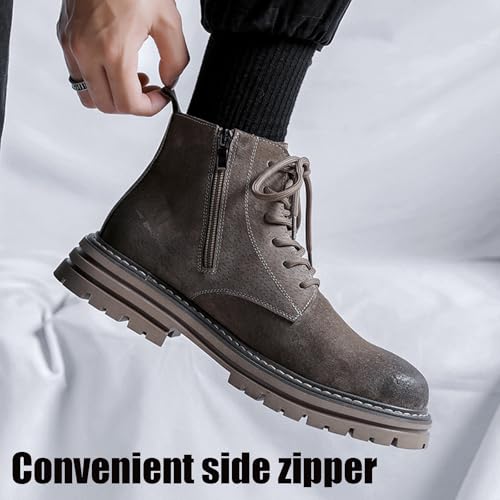 Men's Handmade Genuine Leather Lace-Up Motorcycle Combat Boots Comfortable Round Toe Side Zipper Non-Slip lug sole Dress Ankle Boots3