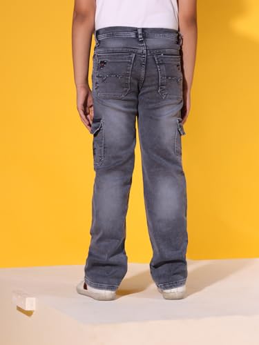 Image of Sky Heights Boy's Solid Cargo Jeans Mid Rise Regular Fit