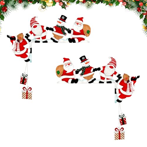 2 Stück Weihnachtsdeko Türrahmen Holz – Charmante Weihnachtsmann &...