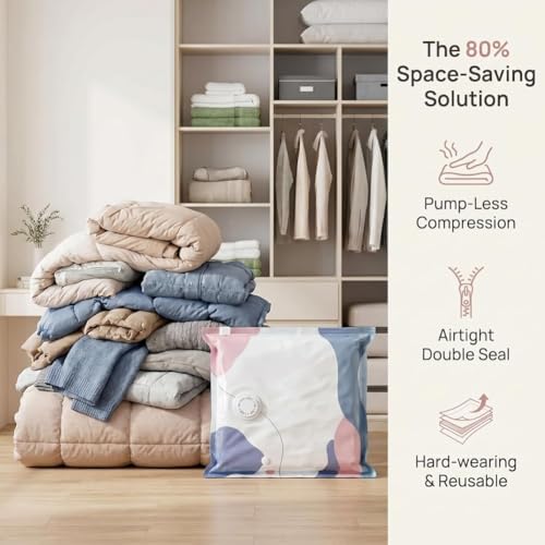 Image of No‑pump Vacuum Storage Bags - 3-Sec Fast Compression, 80% Space Saving, Upgrade Reusable Large 3d Cube Vacuum Seal Bags, Keeps Clothes Dry & Dust‑Free, Press & seal,M /19.7 x 27.6 x 11.8 in:6Pcs