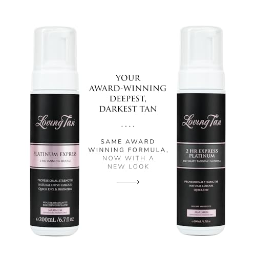 Image of Loving Tan Platinum 2 HR Express Self Tanning Mousse, Darkest Shade Yet - Streak Free, Professional Quality Sunless Tanner- 10+ Applications per Bottle, Cruelty Free, Naturally Derived DHA, 6.7 Fl Oz