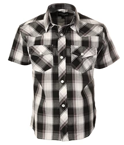 Image of Gioberti Boys Casual Western Plaid Pearl Snap-on Buttons Short Sleeve Shirt