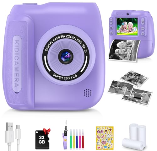 Camara de Fotos Instantaneas, HD/1080P Camara Fotos Infantil Instantanea, Cámara Instantánea Niños con Tarjeta de 32G y Papel de Impresión, Maquina Fotografia Infantil Instanea Regalo Niña 3 a 12 Años
