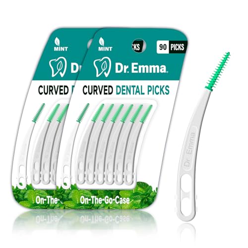 Image of Dr. Emma Dental Picks Mint Curved Soft Rubberized Tooth Picks Easy to Use Brush Picks with Carry Case, 90Ct /Pack, 2 Pack