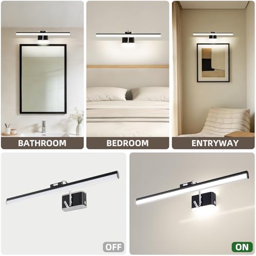 Image of Modern Bathroom Light Fixtures 23 inch Led Vanity Lights,11W,Rotatable,Black BAR Bathroom Lighting fixtures Over Mirror,4000K Daylight Dimming Wall Light Fixtures for Bedroom