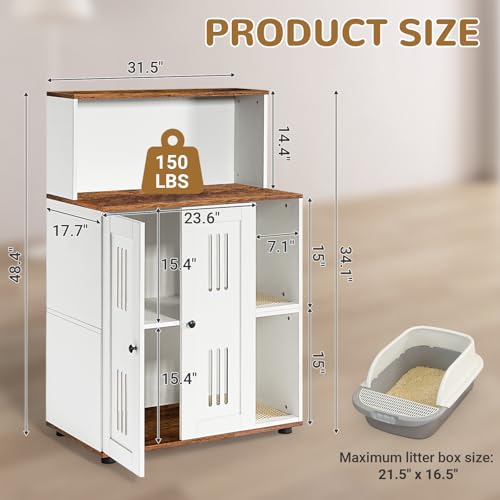 Rovibek Cat Litter Box Enclosure for 2 Cats, Litter Boxes Furniture Hidden with Storage, Cat Litter Cabinet with Scratch Mat, Fit Most of Litter Box, White by Rovibek - Image 2