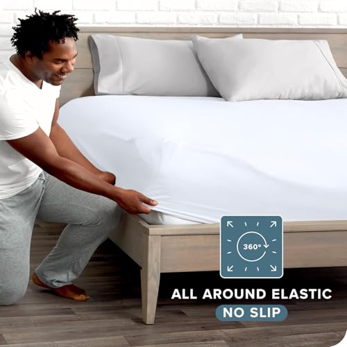 Image of 400 TC Cotton Elastic Fitted Bedsheet with 2 Pillow Covers for Queen Bed 60 x 72 6 Inches White Solid Color Fitted Sheet