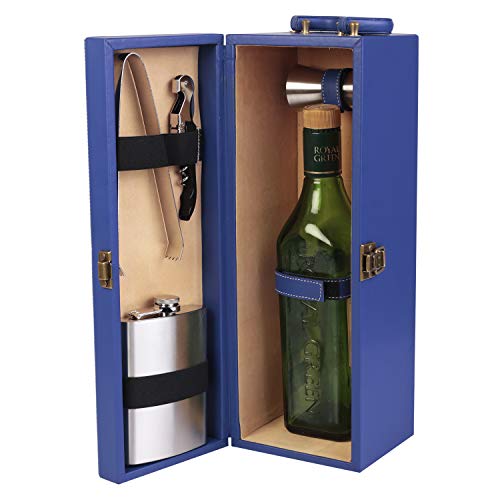 Anything & Everything Bar Accessories Portable Leatherette Bar Set | Whisky Case | Wine Case | Bar Tool Box (Blue & Beige)