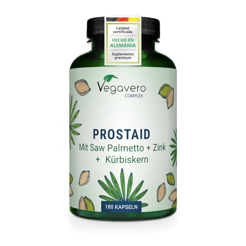 Vegavero Próstata | Saw Palmetto 5600 mg | 180 Cápsulas | Con Extracto de Calabaza, Ortiga Verde, Zinc y Selenio | Salud Vías Urinarias | Vegano y Sin Aditivos