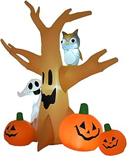 HOMCOM 240cm Large Halloween Scary Lighting Inflatable Tree Ghost 3 Pumpkins Owl 4 LED Indoor Outdoor Holiday Decoration
