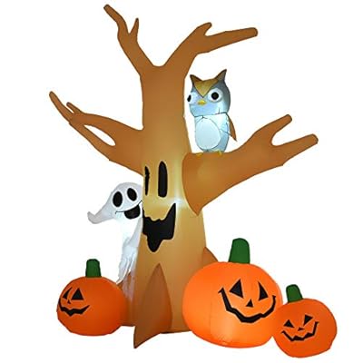 Gruseliges Halloween: Aufblasbarer Spukbaum mit Kürbissen, Geist & Eule – 240 cm Deko mit LED-Lichtern für schaurigen Spaß!