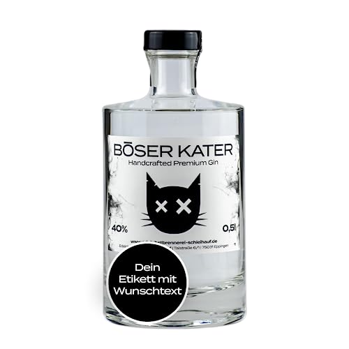 Böser Kater Premium Gin Personalisierter Gin mit eigenem Wunschtext Das perfekte Geschenk Mild fruchtiger Geschmack 0 5 l - 40% Vol.