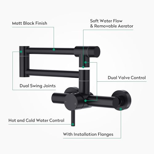 Mitigeur evier 2 jets d'eau robinet mural noir mat CREA 360