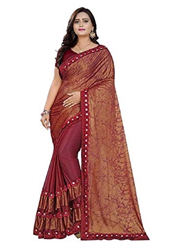 Mahalaxmi Fashion Printed Bollywood Silk Blend Ruffle Frill Saree Maroon