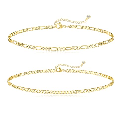 Image of FUNEIA Gold Silver Ankle Bracelets for Women Waterproof 14K Gold Plated Anklets for Women Non Tarnish Dainty Layered Beaded Heart Anklet Set Summer Beach Foot Chain Jewelry Gifts Trendy Stuff